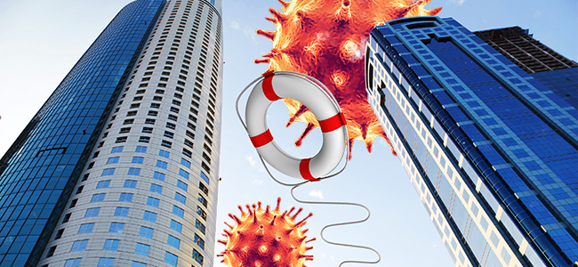 rescue ring against skyscrapers